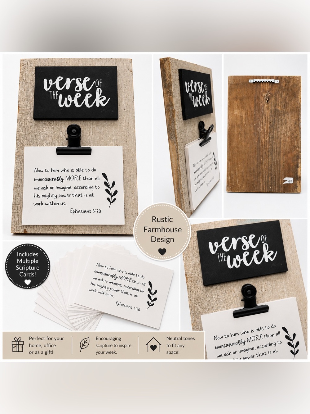 Rustic Wooden “Verse of the Week” Scripture Card Holder with Bible Verse Cards